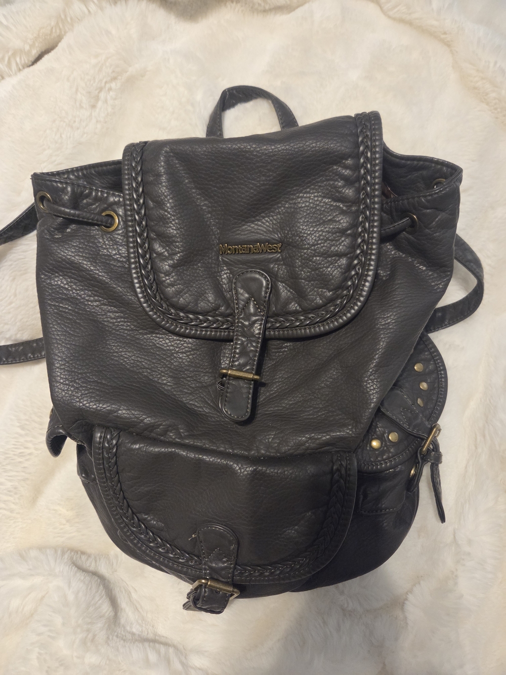 Montana West Black Leather Backpack - Braided Flap Design